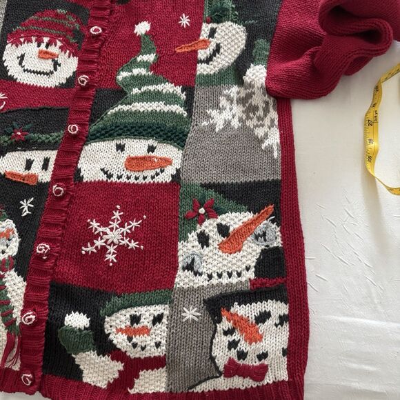 Vintage Tiara International Christmas Sweater Snowmen Faces Cardigan 90's Size M - Picture 4 of 15